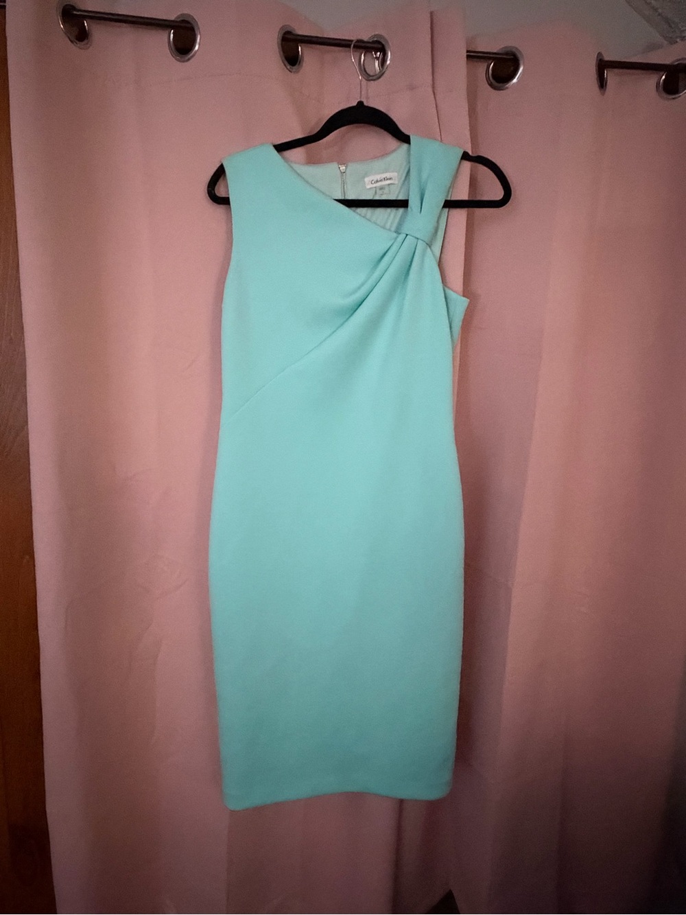 Calvin Klein One-Shoulder Aqua Sheath Dress